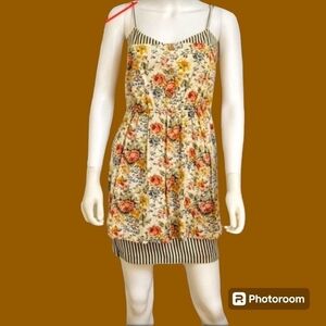 AMERICAN RAG CIE 1990s Floral Stripe Camisole Jumper Slip Dress